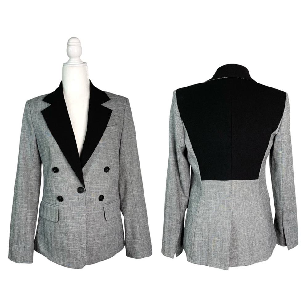 Argent Womens Wool Blend Blazer Size 6 Gray Black Single Breasted Notch Lapel